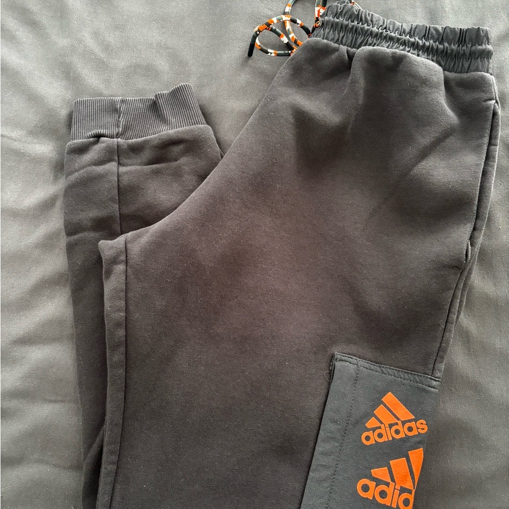 Adidas Kids Charcoal Joggers with Bright Orange Logo